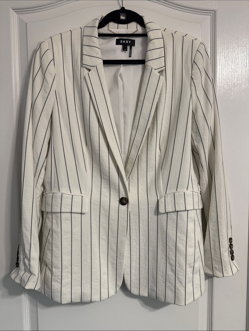 DKNY White Blazer with Black Pinstripes